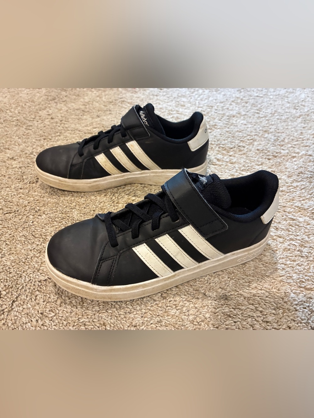 adidas Black Low-Top Leather Sneakers with White Sole